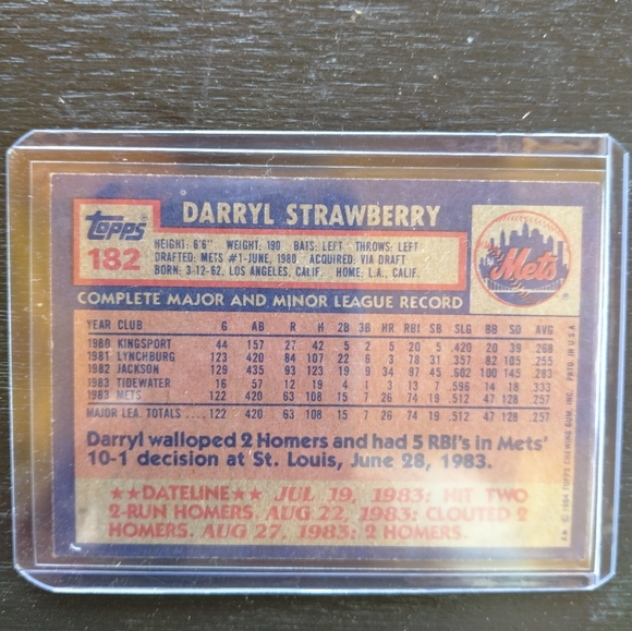 DARRYL STRAWBERRY 84 Topps Baseball Card - Picture 2 of 2